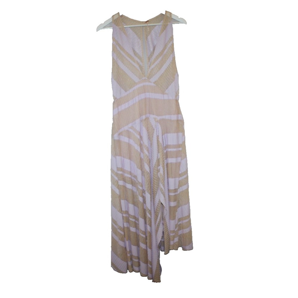Free People Dress Womens Medium Lavender & Gold Adrien Striped Midi Boho Beach